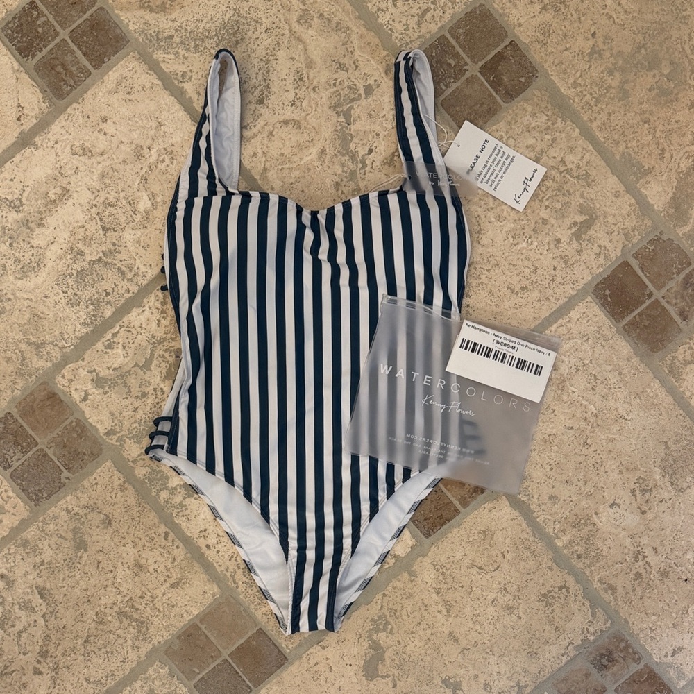 Kenny Flowers The Hamptons Navy and White Striped One Piece Swimsuit, NWT